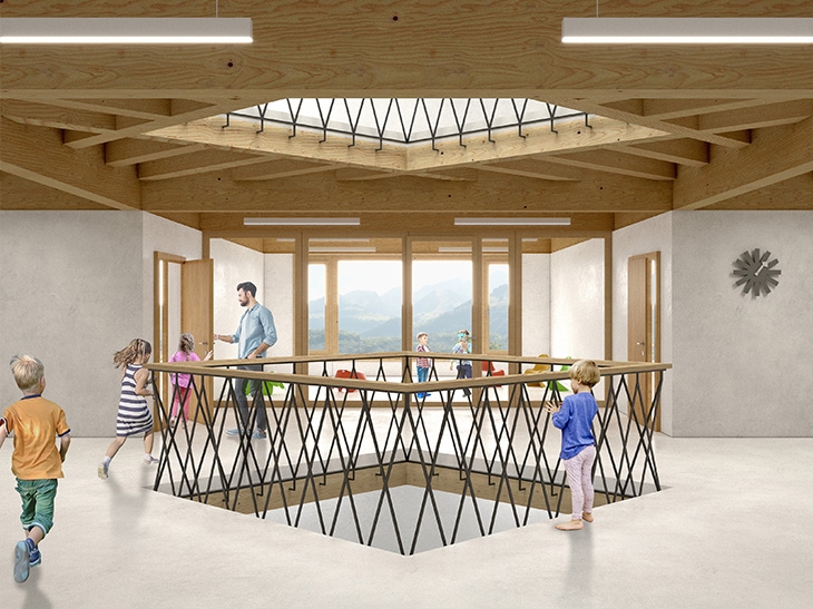 Concours de projet pour la réalisation d'une école et des aménagements extérieurs à Neirivue, Fribourg.
En association avec Andrea Branca, architecte paysagiste.
Collaboratrice: Michèle Burri.