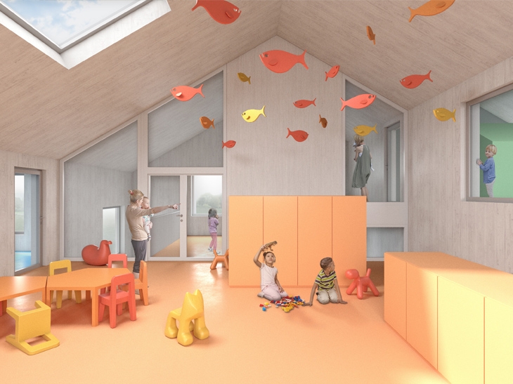 Concours de projet pour la réalisation d'une crèche à Prangins, Vaud.
Collaborateur: Fabian Wieland.