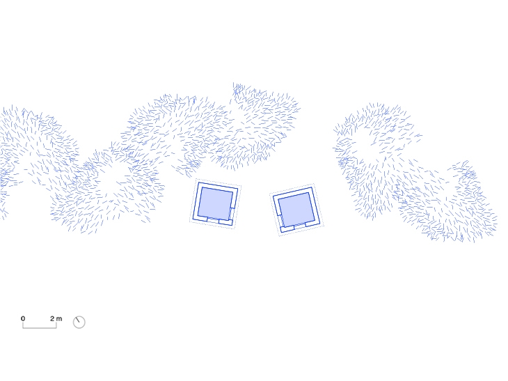 Projet pour deux cabanes en bois huilé noir pour deux loups dans un parc à proximité du Grand chalet à Rossinière.